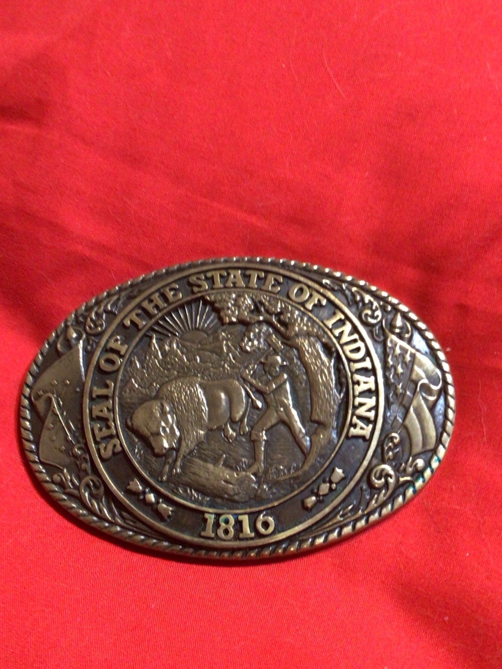 Tony Lama Seal Of State of Indiana Belt Buckle Brass